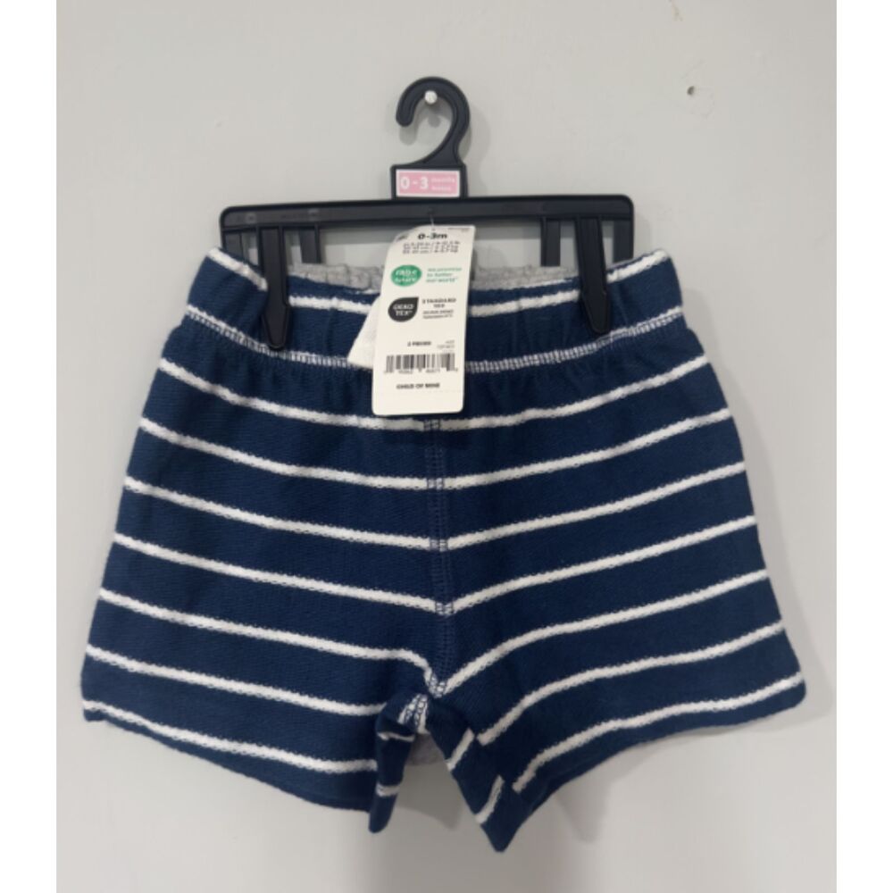 Carter’s Baby Boy 2 Pack Shorts Gray Blue Stripe 0-3M NWT